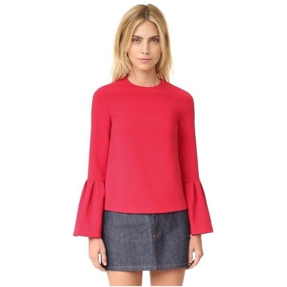 EDIT Flute Sleeve Frill Crepe Top Red Sz Small - Picture 9 of 9